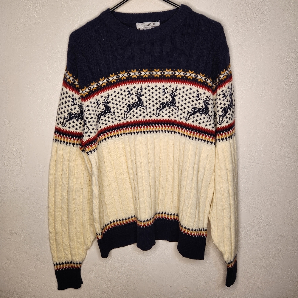 Steep Slopes holiday knit sweater L reindeer Christmas vintage retro